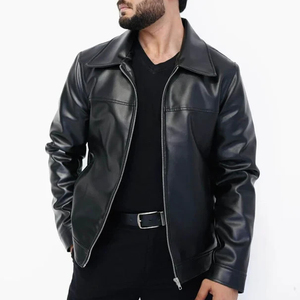 Veste en cuir pour homme de haute qualité en gros OEM avec poches zippées, streetwear, veste en cuir de moto personnalisée pour homme - Product Image 6