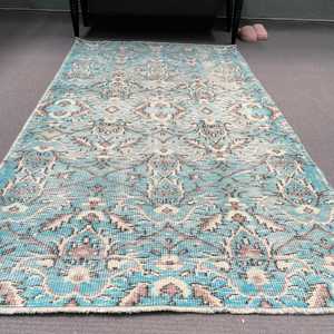 พรมวินเทจตุรกีขนาด 3.6x6.6 ฟุต พรมตกแต่ง พรมขนสัตว์โมร็อกโกสีน้ำเงินขาว - Product Image 2