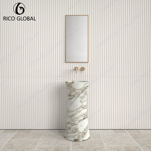Lavabo Pedestal de Ónix Calacatta Gold de Lujo, Diseño Rústico con Remolinos y Vetas Crema-Doradas para Baños Contemporáneos Elegantes - Product Image 2