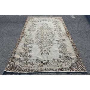 Alfombra clásica de pelo medio ecológica de lana marrón Beige de 5,3x9 pies hecha a mano turca Rectangular Patchwork diseño comedor látex - Product Image 1