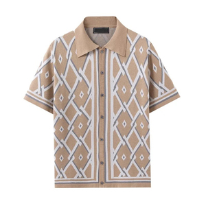 Polo en tricot à motif de diamants le plus vendu pour homme T-shirt cardigan à manches courtes en tricot jacquard pour homme d'été - Product Image 6