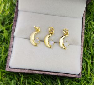 Rainbow Moonstone Crescent Pendant 4mm Moonstone Round Cabochon 18K Gold Vermeil 925Sterling Silver Prong Set Birthstone Pendant - Product Image 3