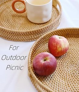 Custom <b>Large</b> Natural Solid Rattan Serving <b>Tray</b> Rustic Style for Sushi Fruit Dessert Coffee Decorative Storage - Product Image 3