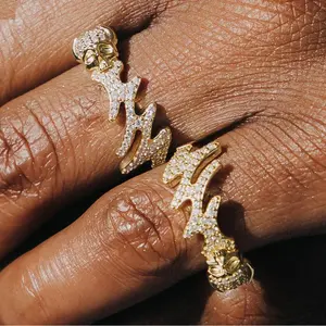 Hip Hop <b>Vintage</b> Retro Skull Cluster <b>Ring</b> <b>Gold</b> & Rhodium Plated Sterling Silver Anti-Tarnish Moissanite Diamond Retro Inlay Claws - Product Image 1