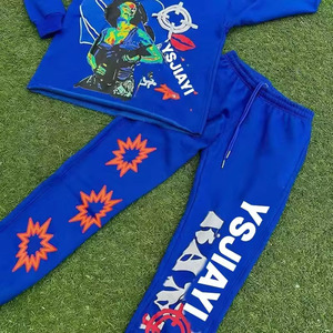 Conjunto de chándal unisex de nueva tendencia de lana de algodón, chándal de invierno OEM personalizado con logotipo bordado, conjunto de pantalones de chándal y Sudadera con capucha - Product Image 2