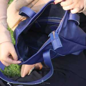 Elegant <b>Navy</b> Leather Shoulder <b>Bag</b> Artisan Handcrafted <b>Tote</b> with Simple, Timeless Design from Indonesia - Product Image 5