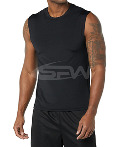 Camiseta sin mangas de poliéster negra para hombre, lisa, informal, ecológica, transpirable, de ajuste regular, para yoga y gimnasio. - Product Image 1