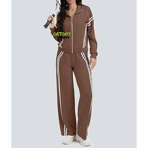 OEM Tops de sport de haute qualité à manches longues et fermeture éclair, hauts et pantalons longs, ensemble deux pièces décontracté pour femmes, vente en gros - Product Image 2