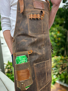 High Quality Genuine Leather Adult Bibs Adjustable <b>Cross</b> <b>Back</b> Sleeveless <b>Apron</b> with Pockets Fashion Adult Size LPN-063 - Product Image 2