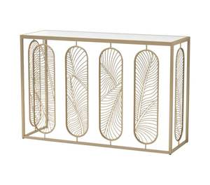 Bandes serties Tables consoles rectangulaires en laiton antique en métal avec dessus de table en marbre - Product Image 2