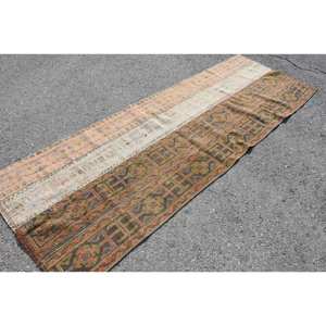 Alfombra de lana de retazos verde marrón clásica de área grande 3,1X8,8 pies diseño Aubusson turco para sala de estar o pasillo con respaldo de látex - Product Image 2