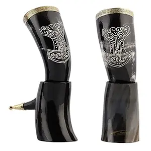 Best quality customized natural handcrafted Eco friendly polished viking drinking horn for home restaurant and hotel from India.