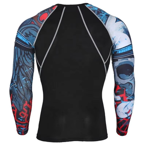 High Quality Men's Rashguard Customized Printed <b>Compression</b> Wear with Long Sleeves <b>Black</b> Red Low Price For MMA Use - Product Image 4
