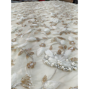 Dernier tissu de filet perlé de luxe pour femmes filles vêtements brodés à la main pour robes de mariée robes de soirée non tissées - Product Image 4