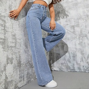 Pantalones Vaqueros de Pierna Recta de Algodón Estampado para Mujer, Peeqi D8751, Otoño, Venta al por Mayor, Nuevos, con Pedrería, Lavados, Talla Grande - Product Image 2