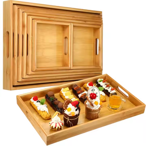 Plateaux de service chauds Plateaux en bois de forme rectangulaire de taille multiple Plateaux de service avec poignée pour servir des pâtisseries par Crescent CRAFTS - Product Image 1