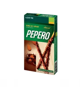 Lotte Pepero Biscuit Stick Filled with Chocolate (Nude)- ALMOND CHOCOSTICK, Almond Choco Topping Pepero Long Rod Shape