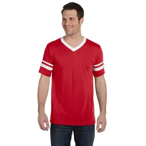 Kaus kerah V berkompresi berat untuk pria, T-Shirt lengan pendek warna polos katun desain bergaris Sporty S-5XL
