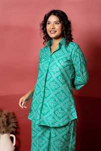 Otoño Verano Primavera Invierno Rang Malhaar azul Bandhej algodón Co-Ord conjunto hecho a mano Floral ecológico Casual Natural diario - Product Image 2