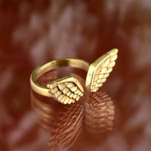Fashionable Dinty Angel Wing <b>Ring</b> 18k Gold Plated Brass Handmade <b>Open</b> Band <b>Ring</b> Statement Animal Wing Wholesale <b>Ring</b> For Women - Product Image 3