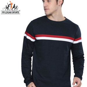Navy Blue & <b>Red</b> Striped Cotton <b>T</b>-<b>Shirt</b> Wholesale Best Quality New Design <b>Men</b> Long Sleeve <b>T</b>-<b>Shirts</b> BY FM LOGAN SPORTS - Product Image 3