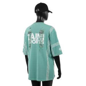 T-shirt femme oversize premium 220 gsm en jersey de coton peigné, toucher doux, couleur vert turquoise, design avec panneaux latéraux. T-shirt en coton pour femme. - Product Image 4