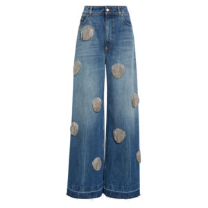 Pantalones vaqueros de pierna ancha de tiro medio a la moda para mujer, pantalones vaqueros holgados elásticos de ajuste holgado con bolsillos, pantalones vaqueros acampanados - Product Image 1