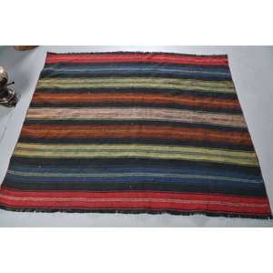 Tapis turc Vintage noir traditionnel 5.1 X 4.3ft fait à la main laine Polyester Patchwork Design Latex pour couloir Rectangle chambre - Product Image 1