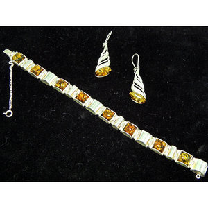 925 Set di gioielli in argento Sterling e ambra include bracciali e orecchini coordinati! - Product Image 2
