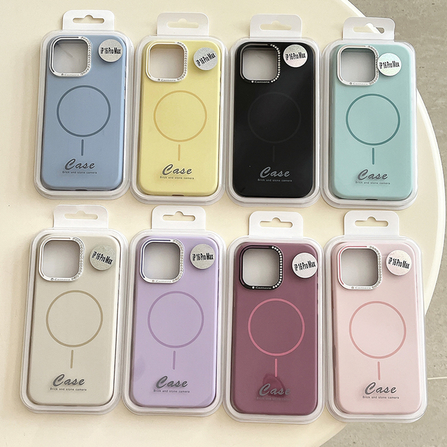 Fashion Magnetic Soft Liquid Silicone Matte TPU Phone Case for iPhone 16 Pro Max 15 14 13 12 Diamond Camera Lens Back Cover