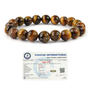 Bracelet en perles rondes certifiées Œil de Tigre 10 mm pour la confiance, le courage, la protection et le succès - Pierre précieuse chargée de Reiki - Product Image 1