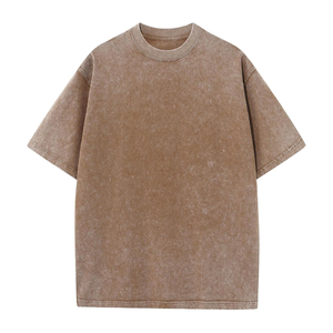 100% coton lavé à l'acide hommes T-Shirt surdimensionné coupe décontractée longue éponge tissu solide motif confortable - Product Image 3