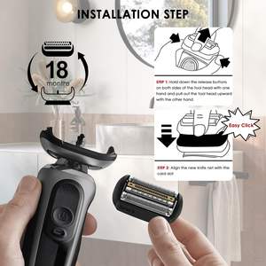 Tête de rechange noire pour rasoir électrique homme, étanche IPX7, rasoir rotatif à grille pour visage et corps, alimentation USB pour utilisation en camping-car - Product Image 1