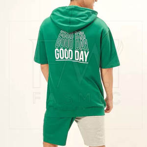 Conjuntos de verano de manga corta para hombre para sudaderas con capucha y pantalones cortos de estilo de patrón personalizado con bolsillo lateral duradero - Product Image 5