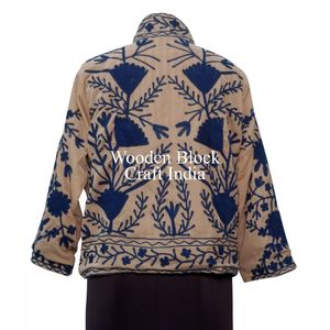 Veste matelassée élégante pour femme, en velours fait main, broderie exquise de style suzani, doublure en coton velours doux, rayée - Product Image 6