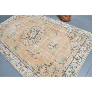 Classique Beige Vert Vintage Tapis Turc 5.7 X 9.3ft À La Main Laine Patchwork Latex pour Chevet Rectangle Couloir Tapis De Chevet - Product Image 4