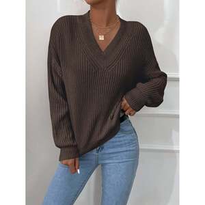 Suéter con estampado bordado y manga larga con cuello en V para mujer con cinturón - Product Image 5
