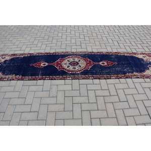 Alfombra de lana turca Vintage azul roja clásica 220X346cm diseño de retales rectangulares de área grande para sala de estar pasillo para adolescentes - Product Image 3