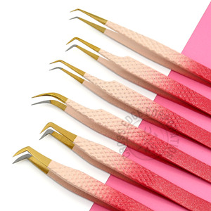Nouvel arrivage : Pince à cils professionnelle rose diamant pour extensions de cils, pointe fine 45/90°, volume durable - Product Image 5