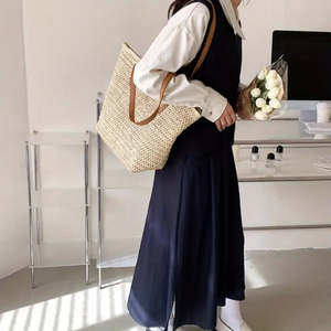 Tide Weave Fashion <b>Tote</b> Bag Zippered Closure Large Capacity Customizable Logo Solid Color for Summer Autumn Spring Use Polyester - Product Image 6