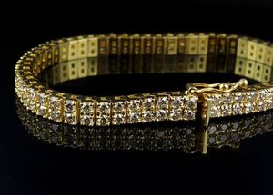 Élégant bracelet tennis rond en or jaune 10 carats diamant cultivé en laboratoire bijoux unisexes de luxe glacés - Product Image 2