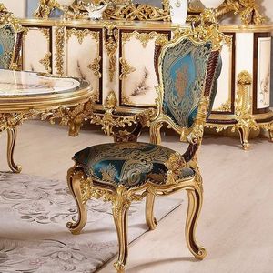 Elysoria The Addison Luxury <b>Dining</b> <b>Table</b> Set Solid Teak Wood <b>White</b> Gold Hand Carved European Palace Furniture collection - Product Image 3