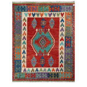 Alfombra Kilim de Maimana, Afganistán, 196 x 151 cm, Alfombras y Juegos de Alfombras - Product Image 1