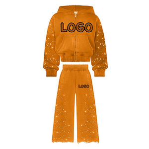 Custom Logo with Rhinestone Sweatsuits <b>Hoodies</b> Fashion Tracksuit for Men & Women Oversize Loose Jogging Sets - Product Image 4