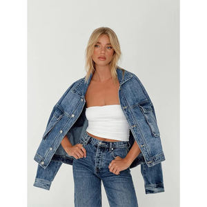 ใหม่แจ็กเก็ตยีนส์ฟอกวินเทจของผู้หญิงมีกระดุมแบบลำลองระบายอากาศได้ตามต้องการมีกระดุมย้อมสี - Product Image 2