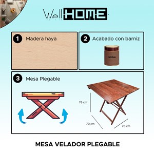 WELL HOME Mesita de Noche Plegable de Madera de Haya con Acabado en Nogal, 70x70x76 cm - Product Image 2