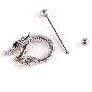 Wholesale14G Acero inoxidable dragón boca pezón Shieldd anillos Unisex Vintage encanto pezón anillos Piercing joyería para Mujeres Hombres - Product Image 2