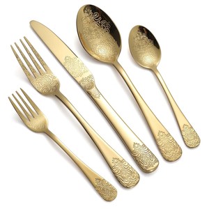 Designer Handle Stainless Steel Gold Plated with designer Greenish <b>Grey</b> Long handle Flatware <b>Set</b> Cutlery <b>Sets</b> - Product Image 3