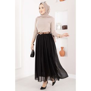 Mini Black Polka Dot Tulle <b>Skirt</b> with Chiffon Fabric Belted Design - Product Image 1