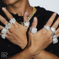 Anillo de Hip Hop con Diamante Moissanite VVS al por Mayor, Corte Baguette de Estrella de Seis Puntas, Plata 925, Joyería Hip Hop, Anillos de Campeonato Personalizados